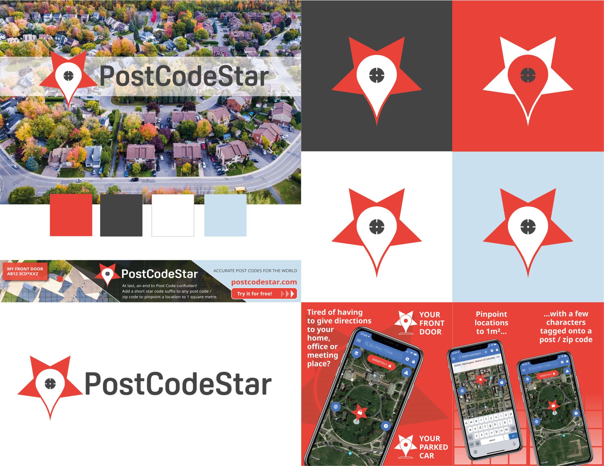 Brand concept for PostCodeStar by Pink Ted Creative