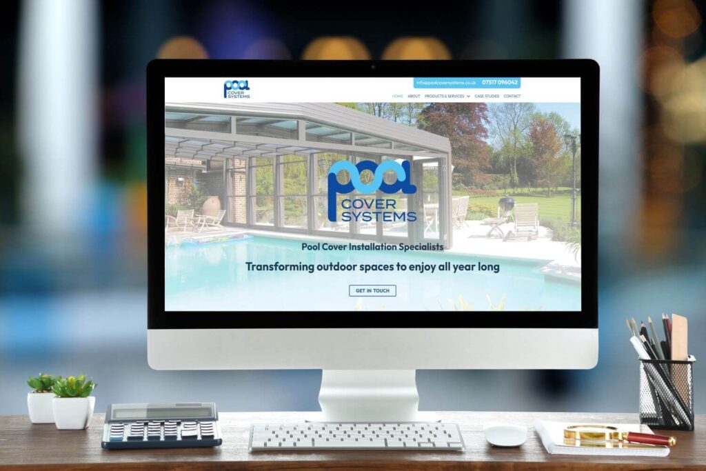 Pool Cover Systems website home page with new branding